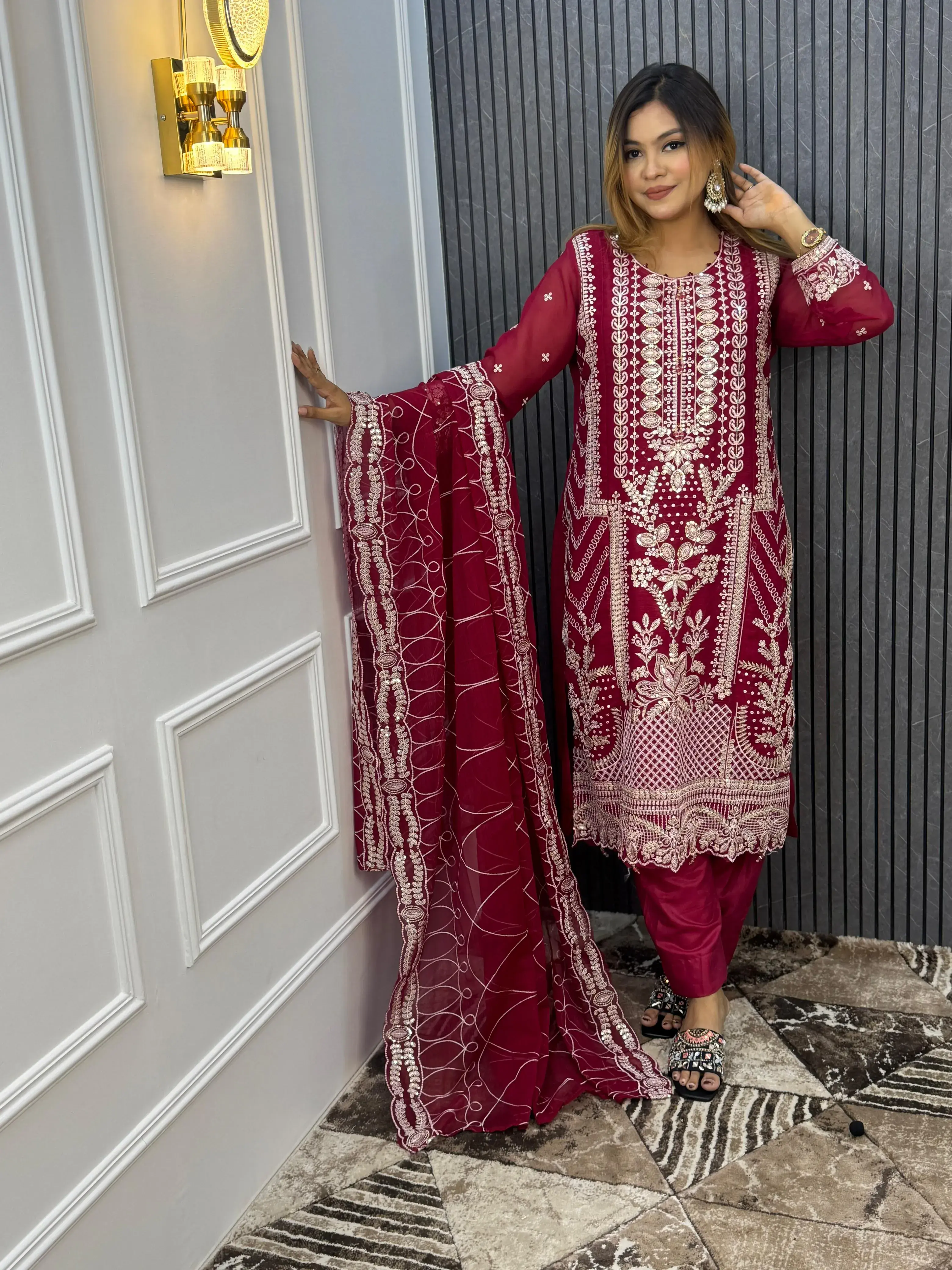 Georgette 4 Pices Unstitched Dress view 5